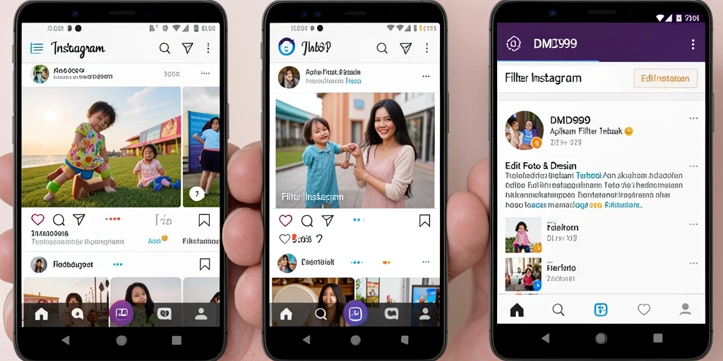 Antarmuka DMD999 dengan pilihan filter Instagram yang beragam dan mudah digunakan.