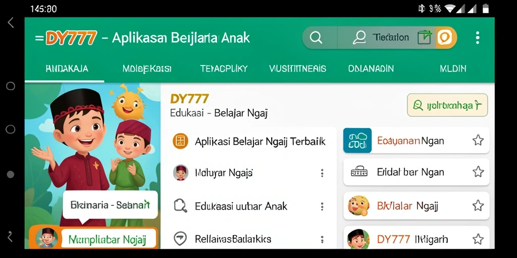 Tampilan antarmuka aplikasi DY777 yang ramah pengguna untuk belajar ngaji.