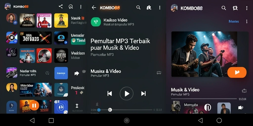 Antarmuka pengguna KOMBO88 menampilkan fitur Pemutar MP3 dengan intuitif dan menarik.