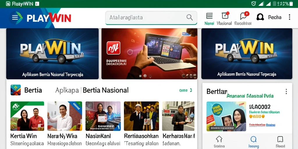 Tampilan antarmuka aplikasi PLAYWIN untuk berita nasional.